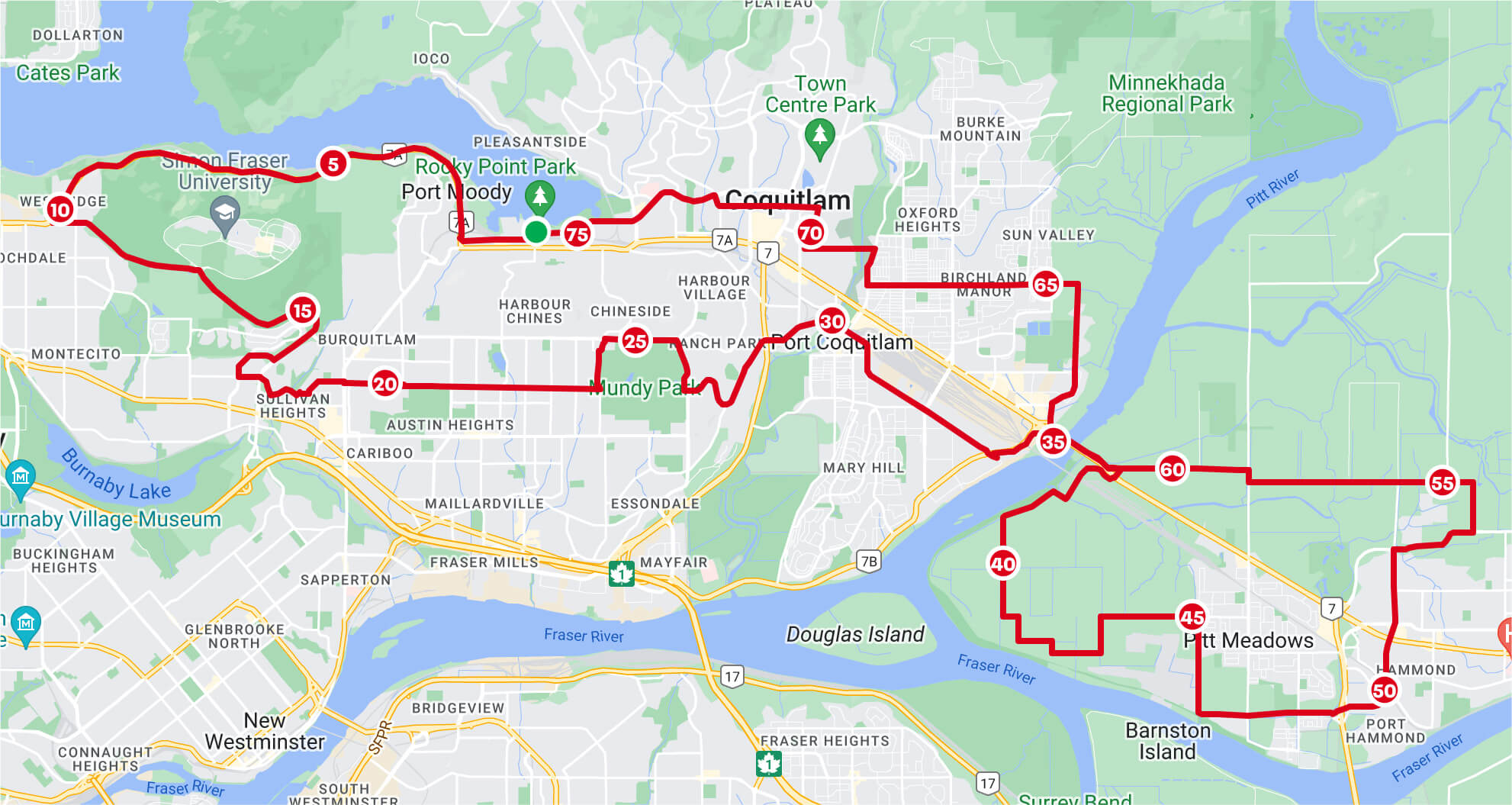 Map of 5 burbs course